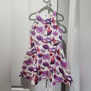 GB girls White Floral Party Dress with Purple and Red Blooms